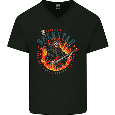 Born To Be A Rock Star Guitar Skull N Roll Herren V-Neck Baumwoll Maglietta