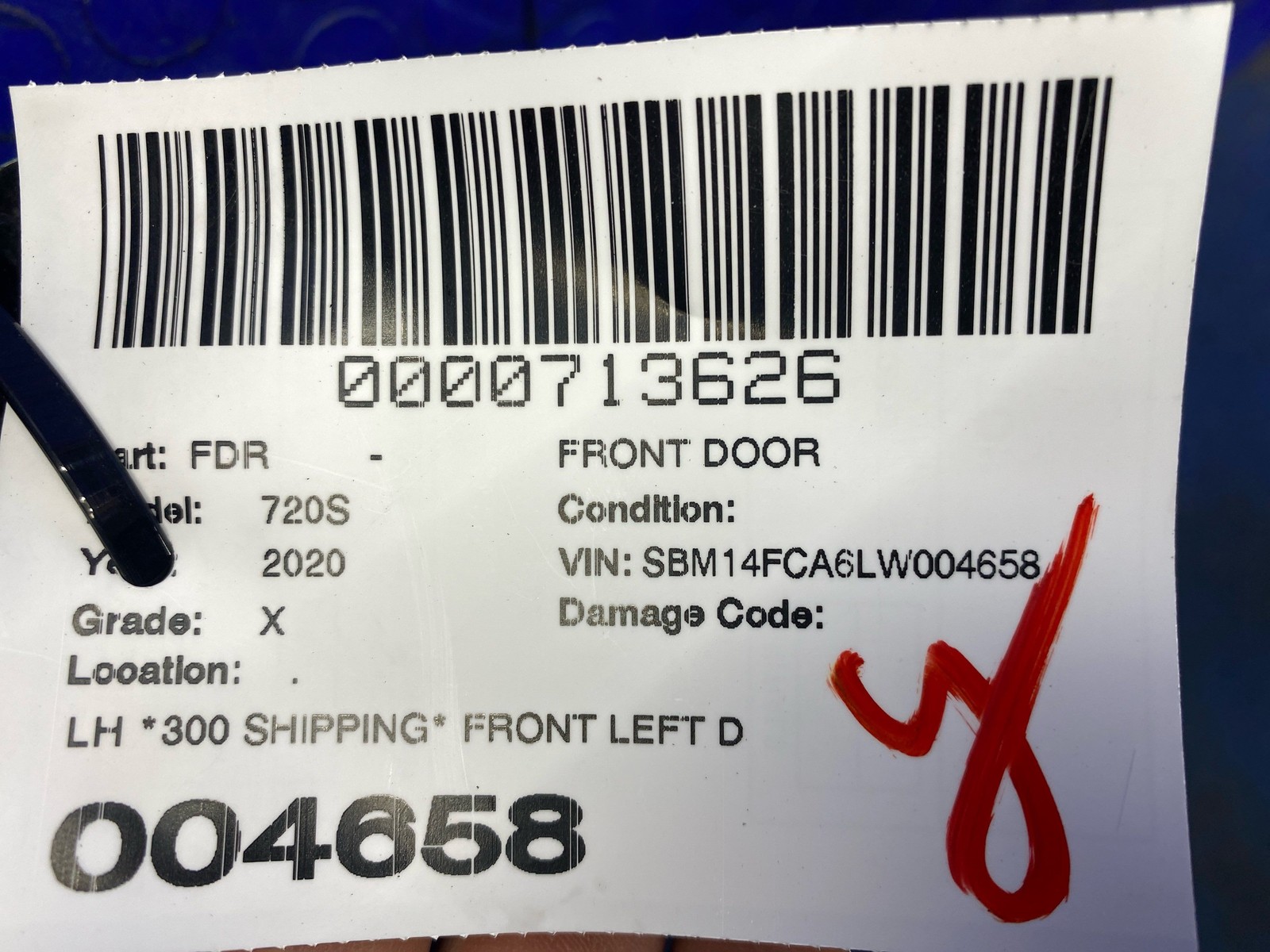 2018-2023 MCLAREN 720S FRONT LEFT DOOR SHELL LUDUS BLUE (LDB) *NOTE* OEM