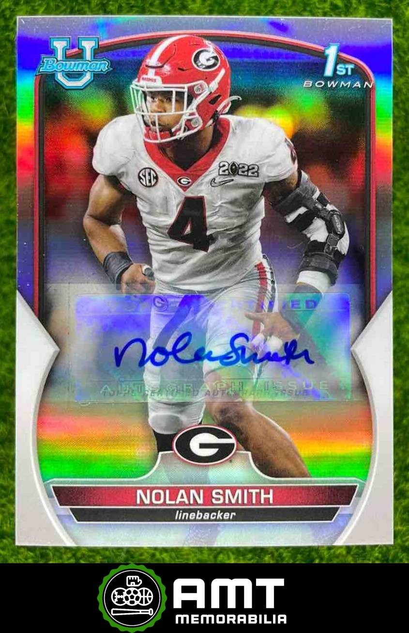 Nolan Smith Auto 2022 Bowman University Chrome 349/499 Prospect Refractor Eagles