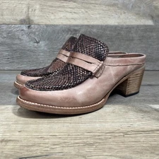 FREEBIRD by Steven Collins Mules Women 9 Nude/Black Leather Snake Print Heels