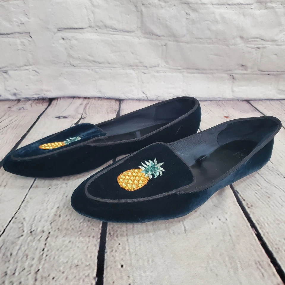 Zapatos sin cordones Zara azul marino terciopelo piña mocasín talla 8 para mujer Foto 2 de 4