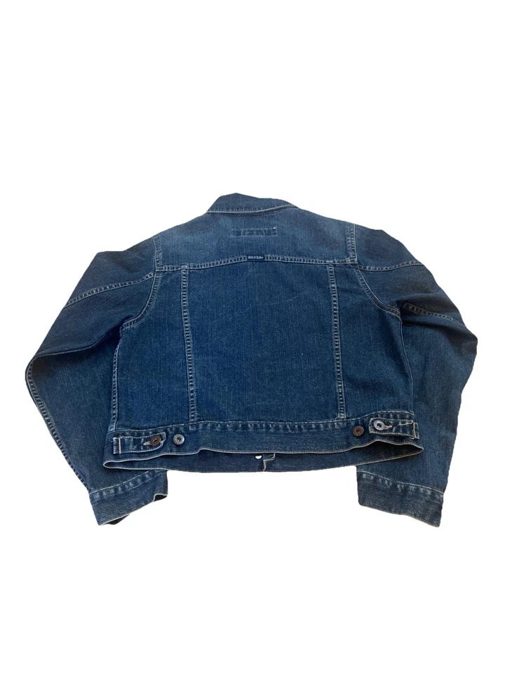 Серебряная женская джинсовая куртка размер большой водитель грузовика темная стирка - Изображение 2 из 4