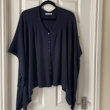 NEW COLLECTION ONE SZ NAVY BLUE BUTTON FRONT PONCHO  CARDIGAN CAPE WITH CASHMERE