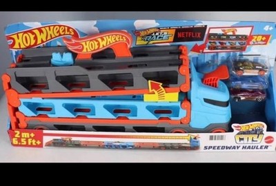 Hot Wheels City Speedway Hauler Storage Carrier Truck 6.5 Foot Long Racetrack