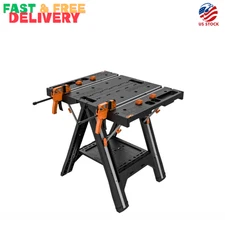 Worx Pegasus 2-in-1 Folding Work Table & Sawhorse, Easy Setup Portable Workbench