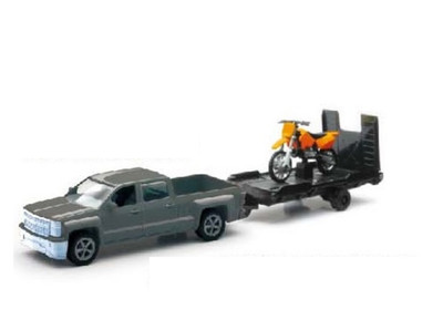 NEWRAY - CHEVROLET Silverado 1500HD 4x4 car with trailer and motorcycle - 1/43 ...