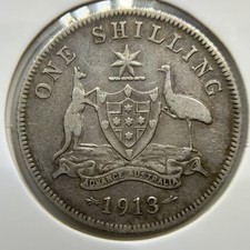 1913 Shillling Coin - Fine - Silver George V Australia