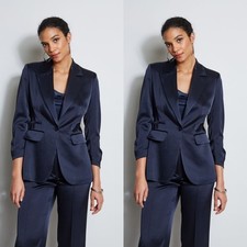 Silk Satin Women Suits Formal Prom Party Business Wedding Blazers Ladies Outfit