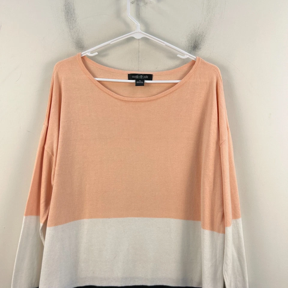 Suéter Pullover August Silk XL Rosa Blanco Negro L/S Tejido Elástico 18760 Foto 3 de 4