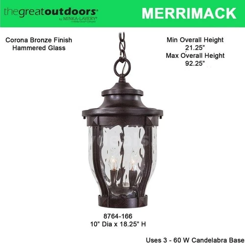 Minka Lavery Great Outdoor 8764-166 Merrimack 3 Light Pendant Light, Bronze - Picture 2 of 6