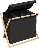 Wenko Trio Ecori WäSchesammler, Bambus, 3 FäCher, Schwarz