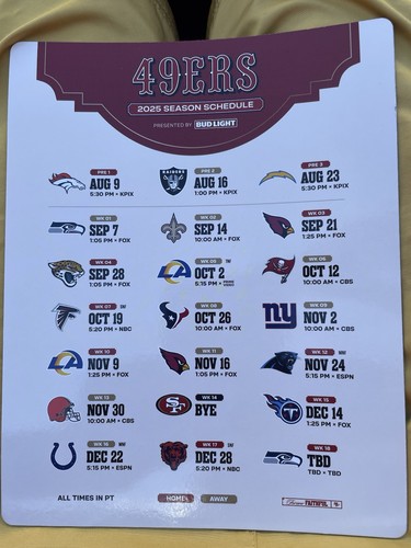 2025 2026 San Francisco 49ers Schedule Magnet EBay S L500 