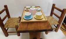 Ikea OSTBIT Bamboo Tray and Duktig Pastel Ceramic Toy Tea 12 Pc. Set