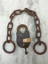 Antik Stil Vorh&auml;ngeschloss 4" Zoll & lange Kette altes funktionales Vorh&auml;nges...