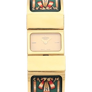 Authentic HERMES Loquet L01.210 Quartz Watch Gold Plated Enamel