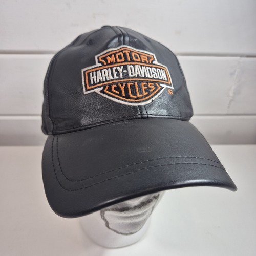 Harley Davidson 100% Leder Cap Trucker Biker Schwarz Vintage American Needle