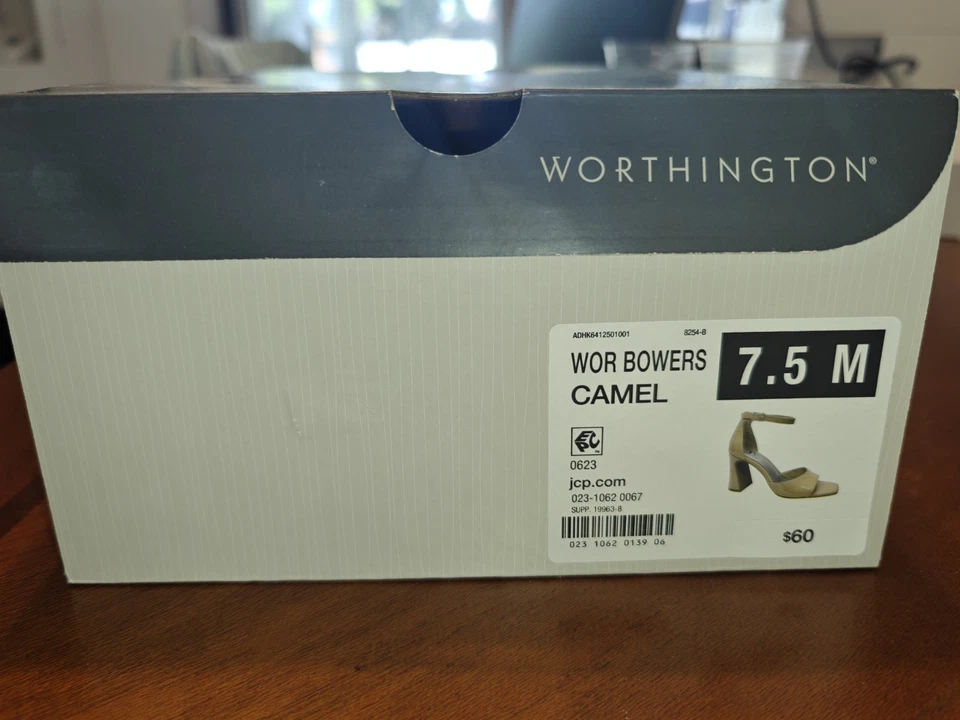 Worthington Bowers Tacones Gruesos 7.5 Puntera Abierta Mary Janes Charol Camel Foto 4 de 4
