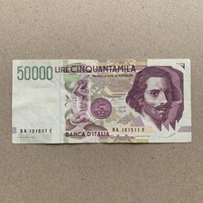 Banknote Italy 50000 Lire Bernini 1992 Italian Used Currency Paper Money