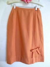 Vintage 60s Bobbie Brooks Wool Pencil Skirt XXXS 22.5" waist Bow Melon Orange