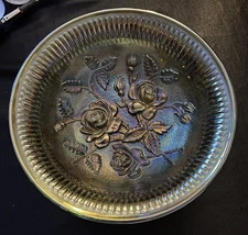 STUNNING VINTAGE IMPERIAL OPEN ROSE CARNIVAL GLASS BOWL  AMETHYST GREEN