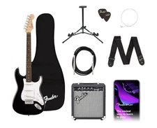 Squier Sonic Stratocaster Electric Guitar Pack with Fender Frontman 10G Amp Blck
