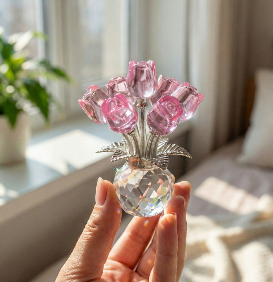 置物 Crystal Rose 2026 Crystal Colorful Rose Flower Collectible Figurine Glass