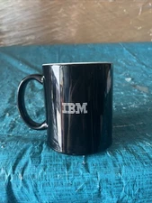 MWare/10 oz black glazed ceramic coffee mug/ IBM