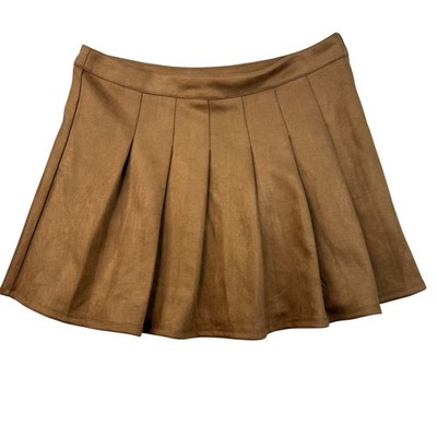 Francescas Suede Pleat Mini micro Skirt Brown XL Faux Suede Pleated BROWN.