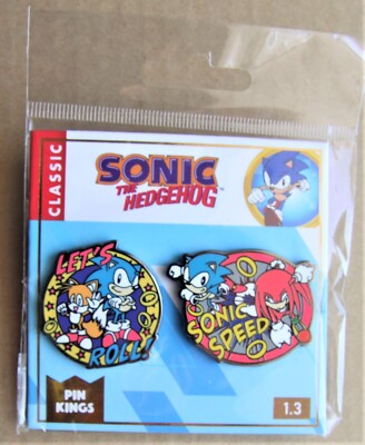 Sonic the Hedgehog Pin Set of 2 Knuckles Tails Metal Badge Speed SEGA