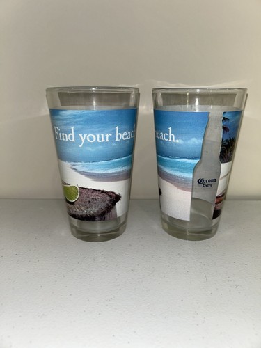 Corona Extra "Find your Beach" Pint Glasses Set of 2 Beer Mugs - Picture 2 of 7