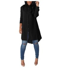 Yidarton Womens Solid Casual Loose Long Sleeve Collar Neck Button Down Chiffon