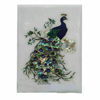18''x12'' White Marble Table Top coffee Center Inlay Malachite wall decor peacock