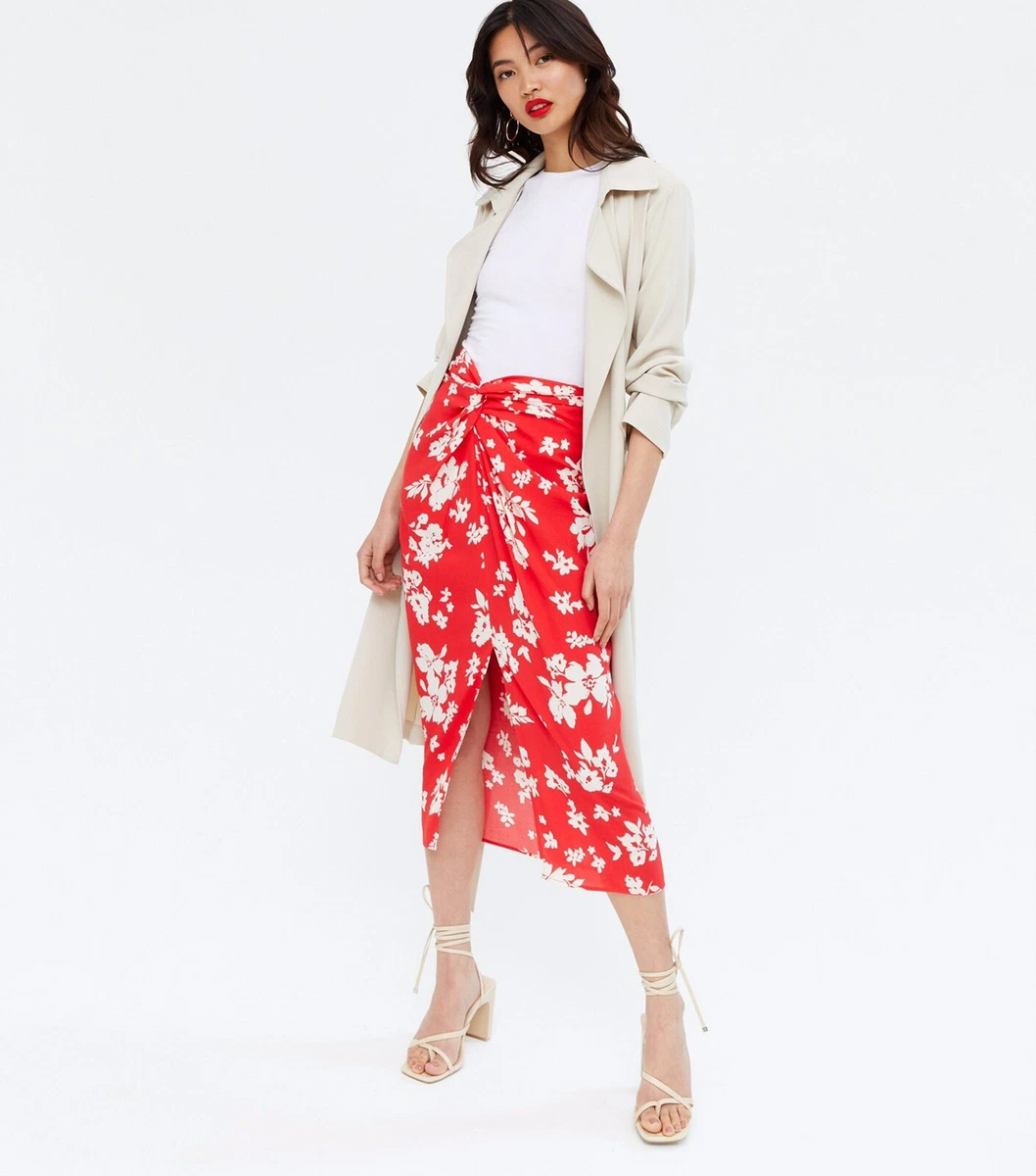 New look cheap red midi skirt