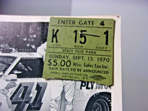 1970 250 Mile National Championship Stock Car Race State Fair Park & ticket stub - Picture 2 of 3