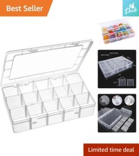 15 Compartment Plastic Organizer Box - Clear Storage Container for Crafts  J...
