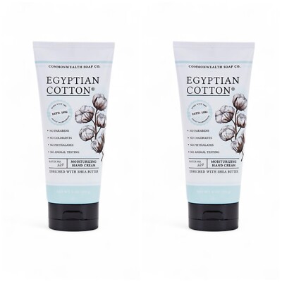 LOT X 2 Commonweath Soap CST EGYPTIAN COTTON Moisturizing Hand Cream 6 oz ea