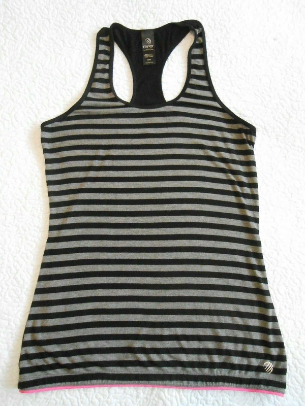 mpg racer back gray stripe back envelope pocket tank-top