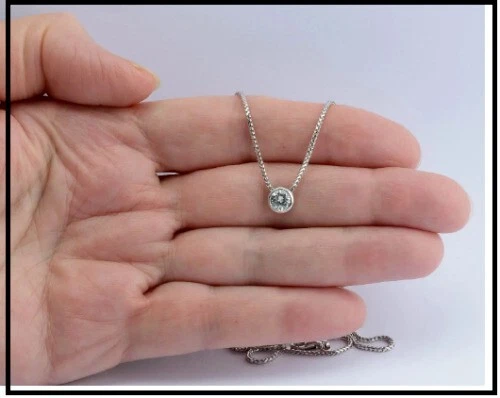 Bezel Set Round Cut 0.50 CT Lab Grown Diamond In 14K White Gold Women's Pendant - Image 2 of 4