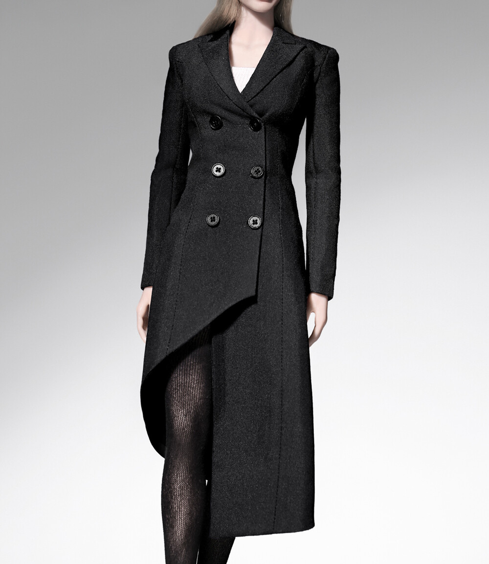 1/6 女性用春物コスチュームC (Black)POP-X38A POP COSTUME Women's Coat 1/6 Scale Clothes Set Figure