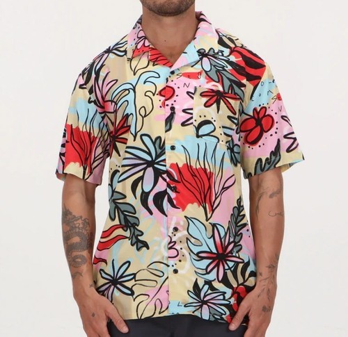 VOLCOM PURESTONE Men's S/S Woven Shirt - FOG - Large - NWT