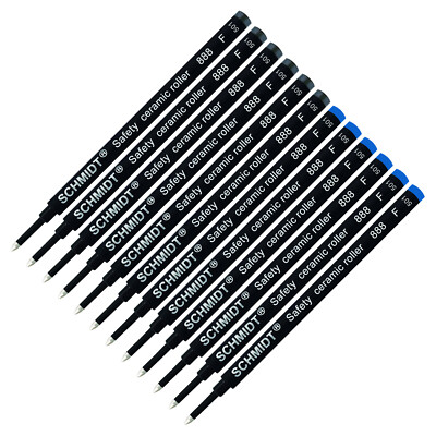 12X Schmidt 888 F Safety Ceramic Rollerball Refill Black/Blue Ink Fine Tip