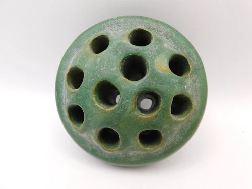 Early Antique Roseville Green Pottery Ceramic Flower Frog 11 Hole Stem Holder