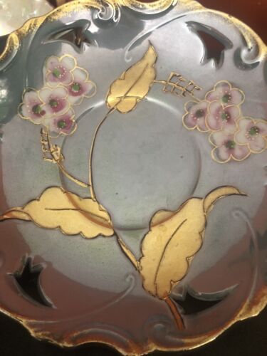 Nasco Del Coronado Cup Saucer 24Gold Gild Floral Reticulated Unique 3 Footed Vtg - Picture 14 of 24