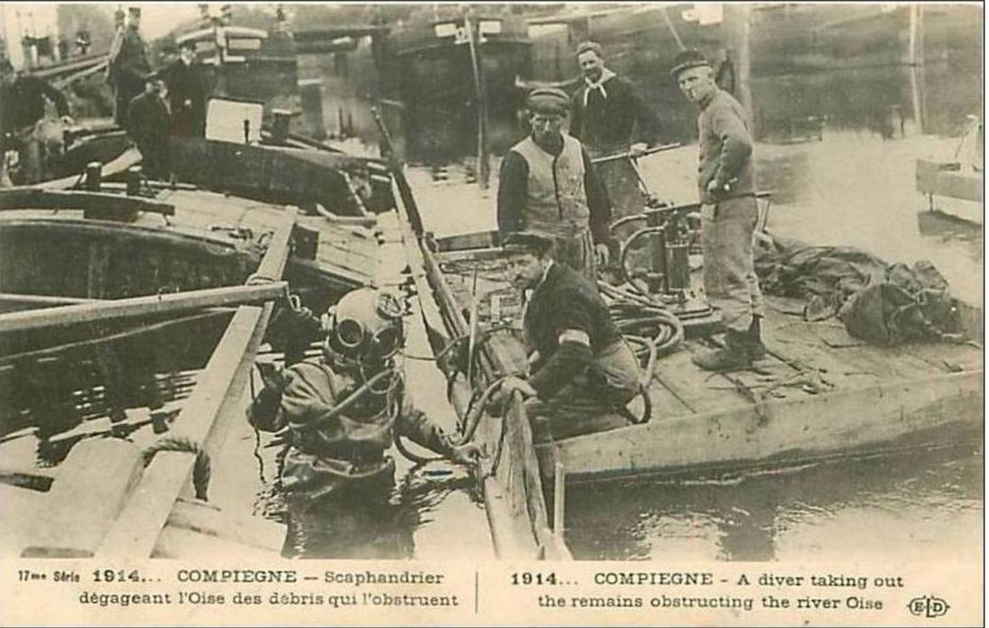 60.COMPIEGNE.BUZOS Despejando El RIO De Los Escombros Que Lo Obstruyen.1914
