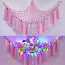 Stuffed Animal Net or Hammock with LED Light Hanging Storage Organizer
