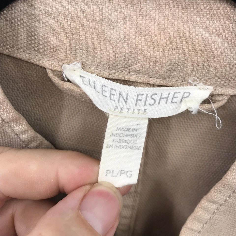 Top informal de algodón manga larga beige pequeño grande Eileen Fisher para mujer Foto 4 de 4