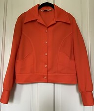Vtg 60s 70s Fem-e-nits Orange Trucker Minx Poly Doubleknit Jacket Button Leisure