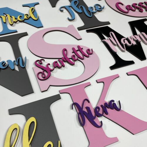 Personalised painted wooden letter with script joined name - Door Sign Toy Box - Picture 1 of 6