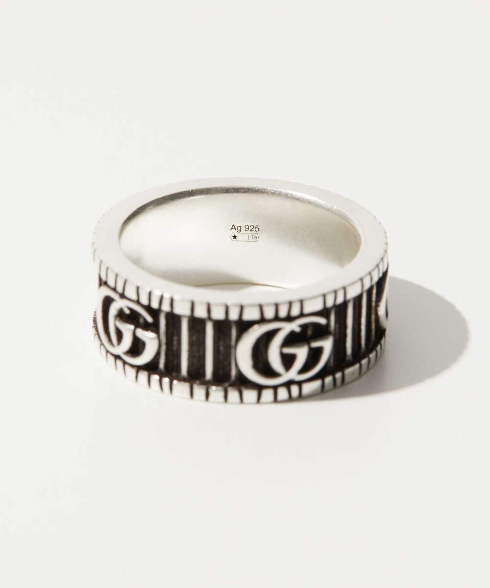 【Gucci】 正規品★ Ring with Double G Silver Gucci Double G Chevalier Aged Sterling Silver Ring