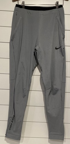 New Nike Pro Slim Fit Training Pants Men Size Small New Gray Zipper Ankle soft